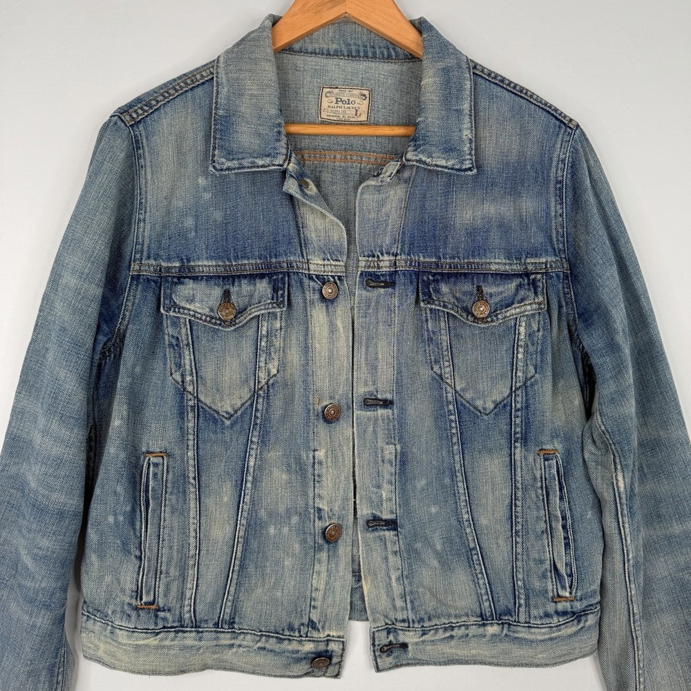 VTG 90s Polo Ralph Lauren Jean Jacket Adult (Large) Blue Denim USA Fabric - Picture 3 of 13